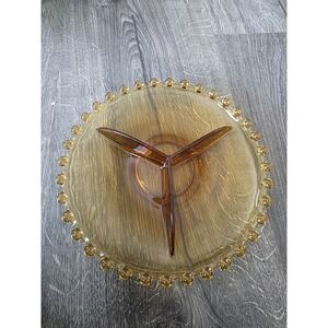 Candlewick Style Amber Glass Divided Relish Dish Plate